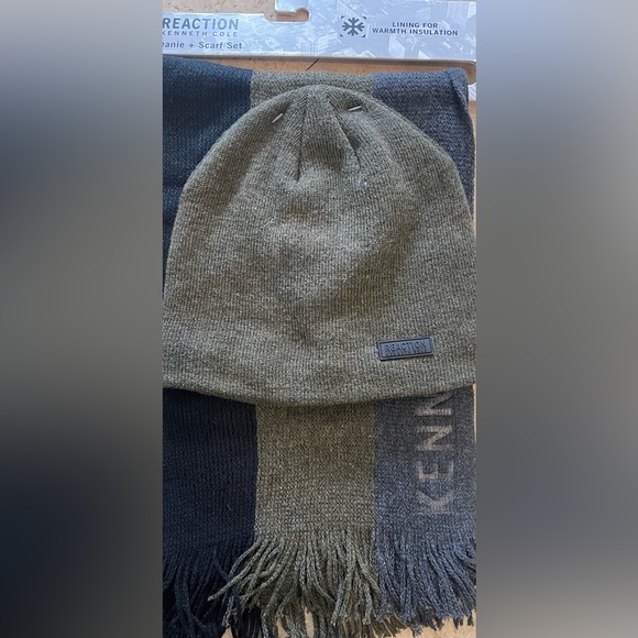 Kenneth Cole Reaction Olive Men's Beanie and Striped Scarf Set, One Size - Picture 2 of 4